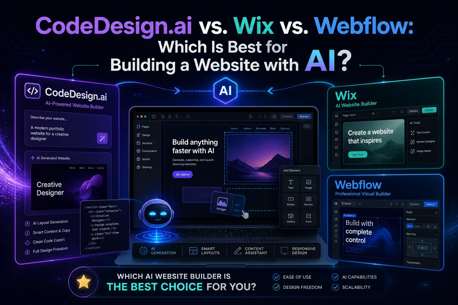 CodeDesign.ai vs. Wix vs. Webflow: Which Is Best for Building a Website with AI?